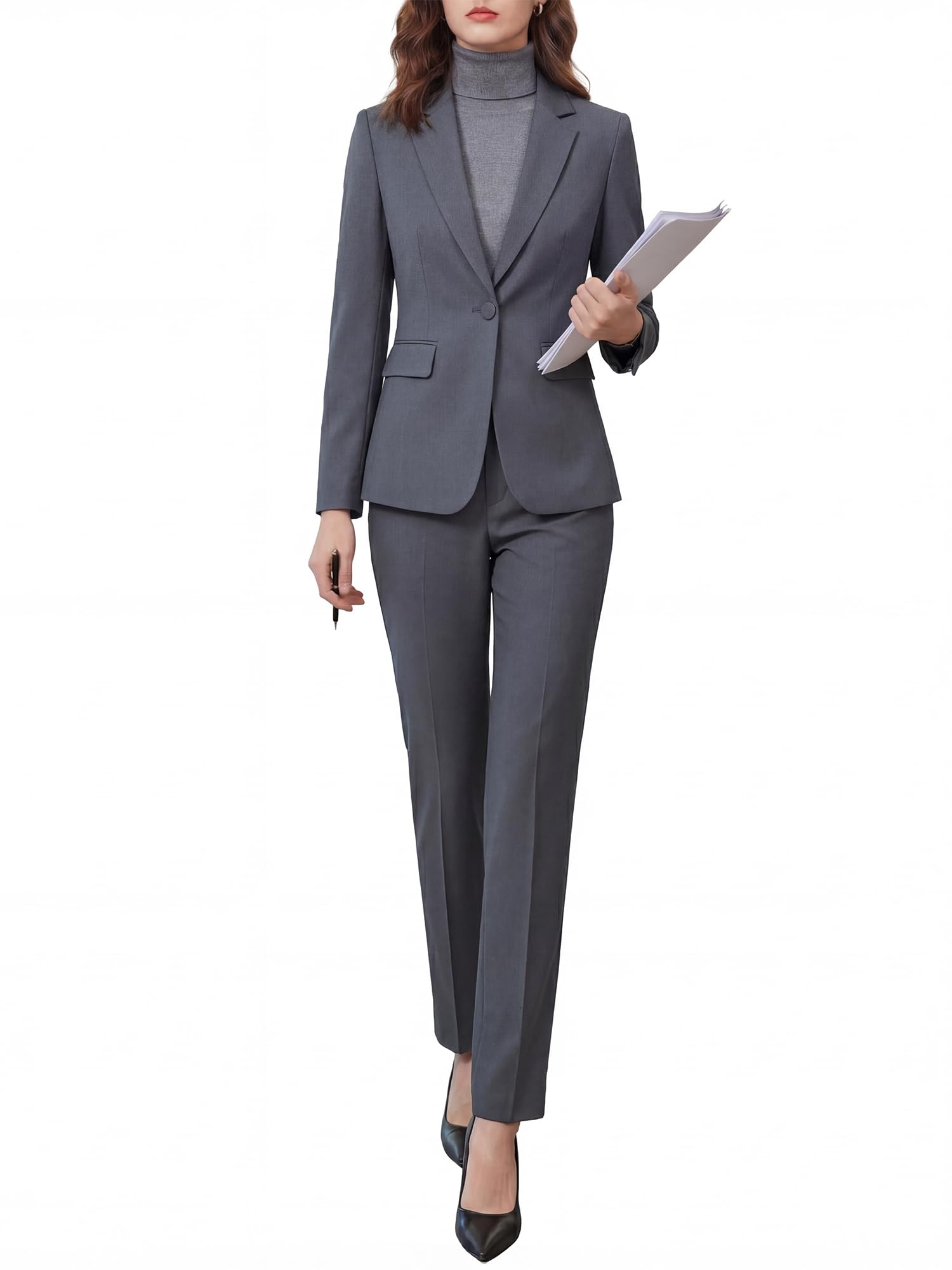 Womens 2 Piece Pants Suit - Wrinkle-Free Business Casual Blazer Set - Professional Work Office Outfit