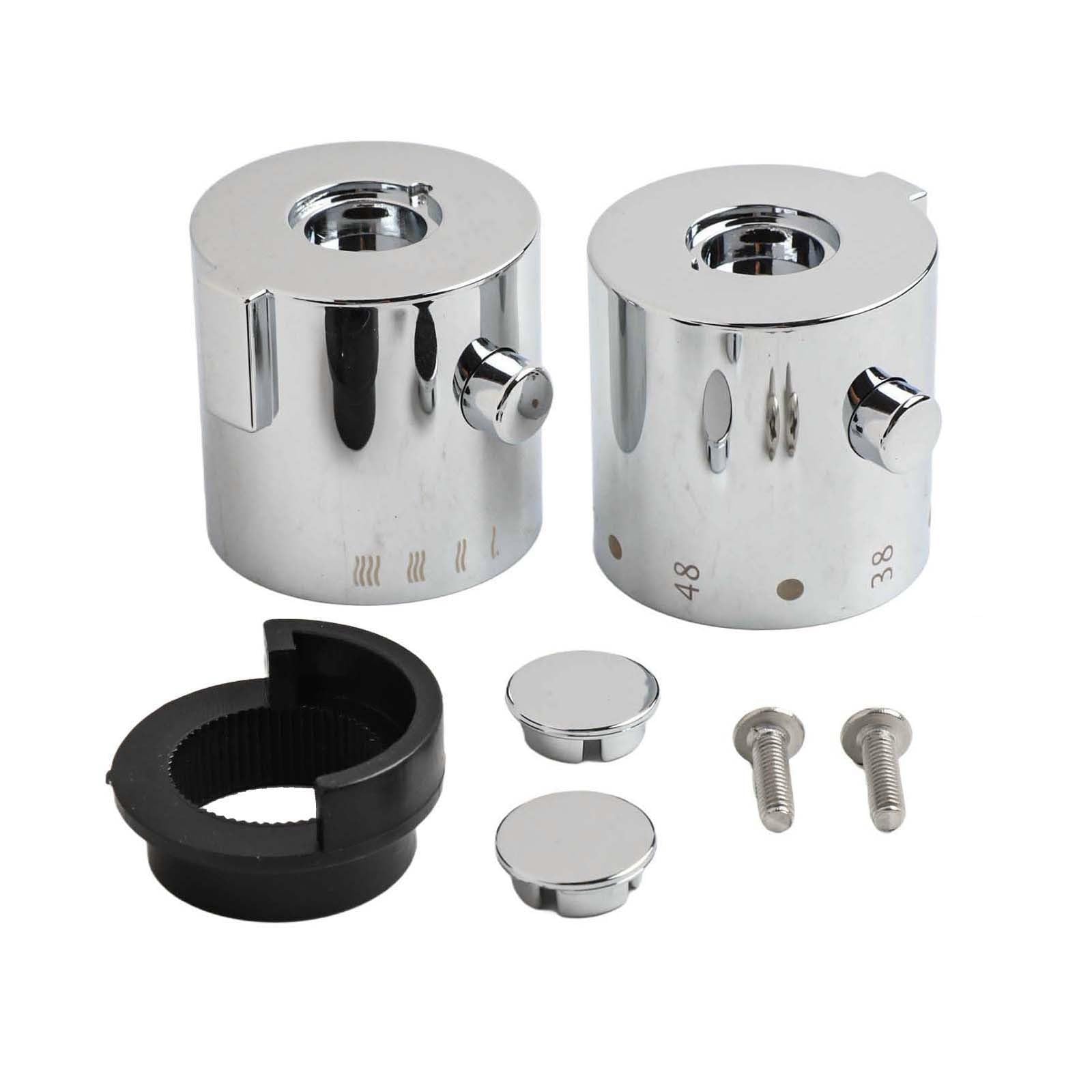 RichVibe 1 Pair Thermostatic Shower Temperature Control Handle Knob Bath Mixer, Chrome Plastic Knob with Stop for Ring & Grub Screw, 40mm