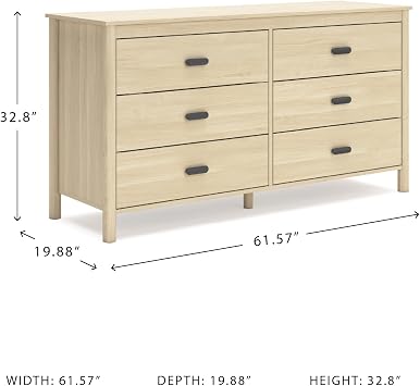 Signature Design by Ashley Cabinella 6 Drawer Bedroom Dresser, Natural Ash | 62-inch wide storage, Engineered wood (MDF/particleboard/plywood) and decorative laminate, Casual tan finish