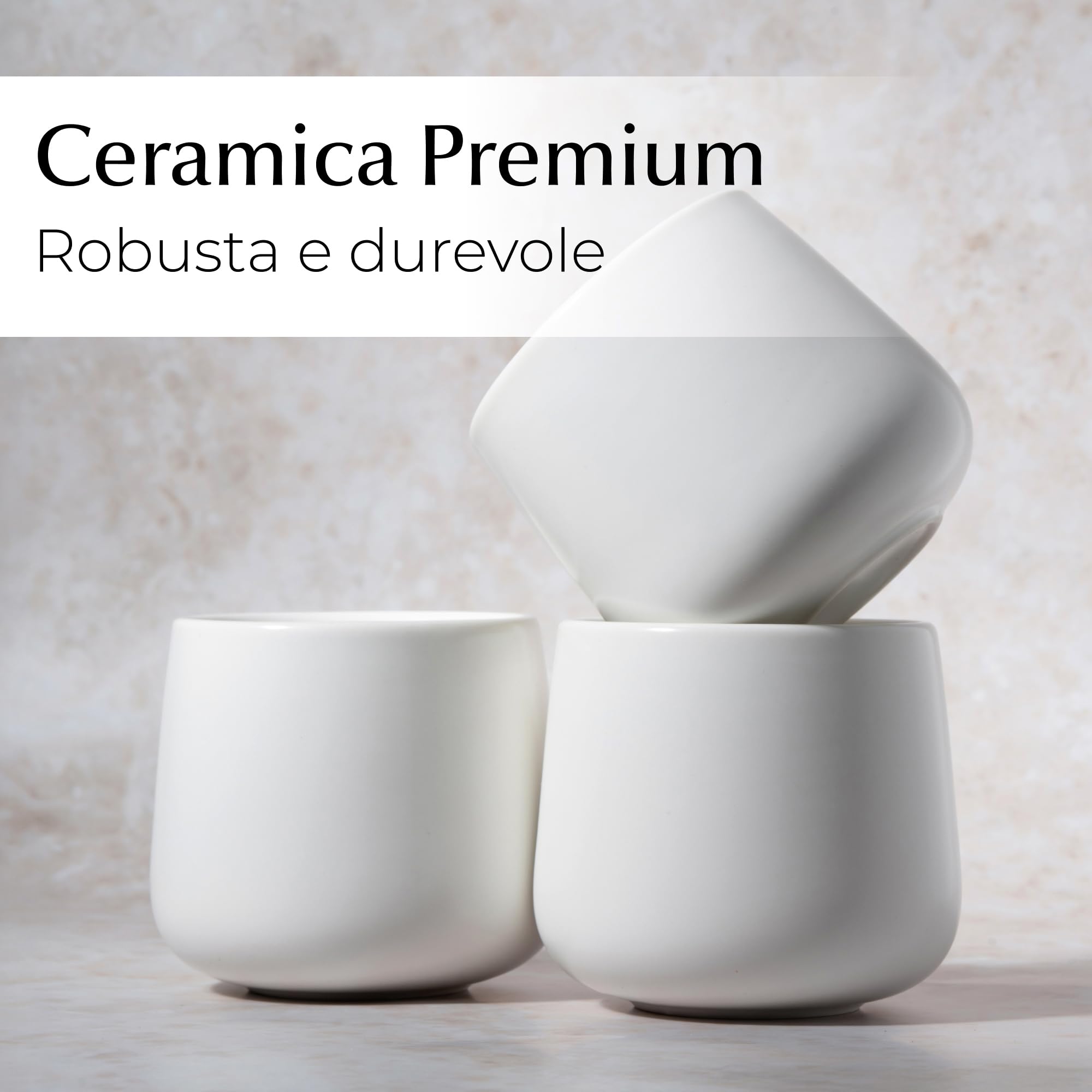MIAMIO - tazze da caffè Set, ceramica Daily | ceramica tazze da caffè für Kaffee, Tee und Mahlzeiten, 250ml, Weiß per l'uso quotidiano - per l'uso quotidiano daily