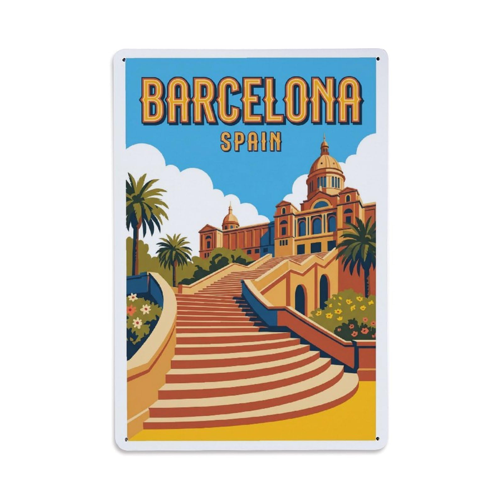 Vintage Travel Stairway Spain Monumental Metal Tin Sign Plaque Wall Decor for Cafe, Club Bar, Office, Home Garden Metal Poster 8x12Inch
