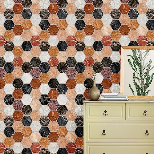 Image of Hexagon Brown Texture Self Adhesive Wallpaper Peel & Stick, Waterproof, Scratch Resistant 41cm x 244cm