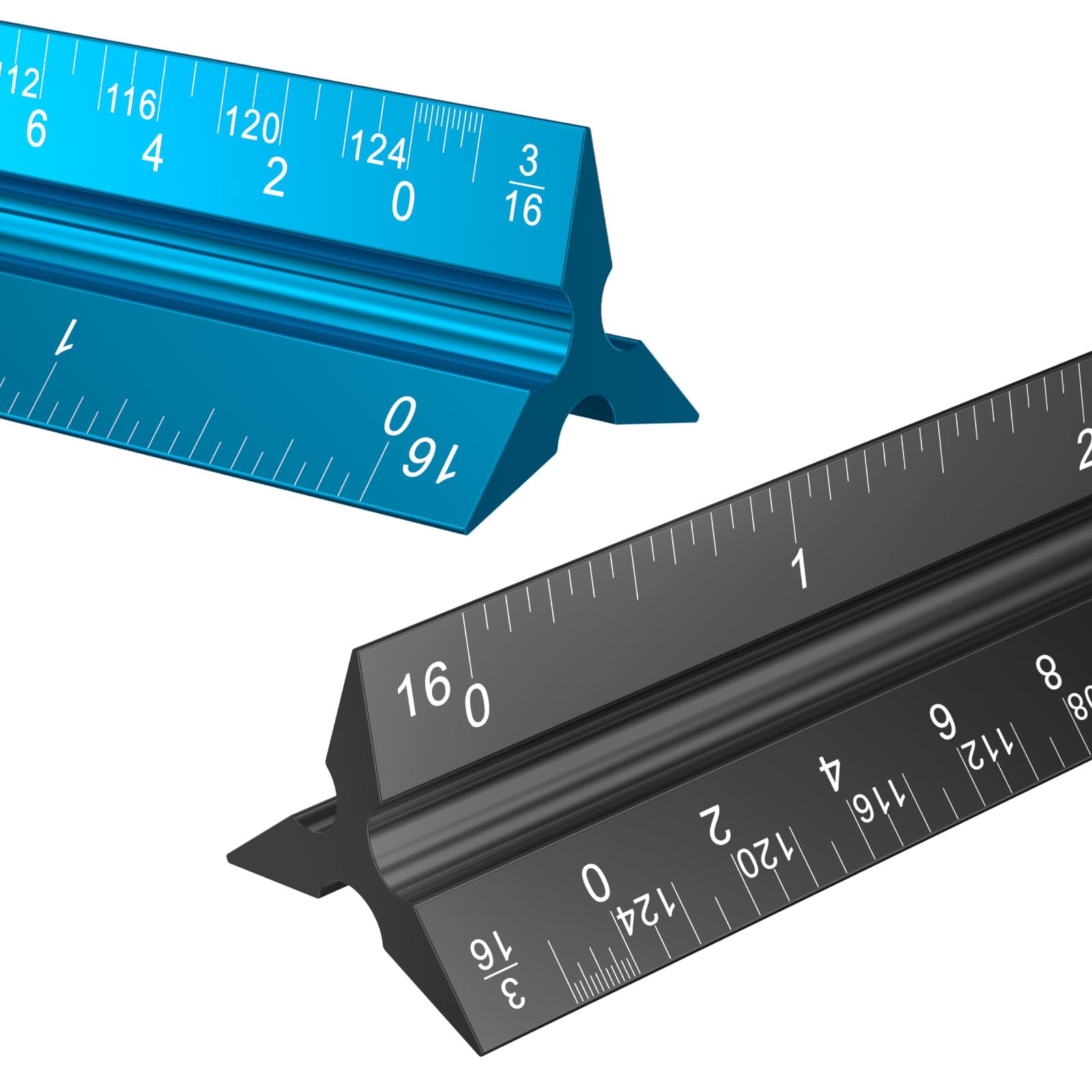 Rena Chris 2PCS Architectural Scale Ruler: 12" Imperial Aluminum Alloy Metal Architecture Measuring Tools, Engineering Drafting Construction Drawing Blueprints Triangular Architect Scaling Rulers