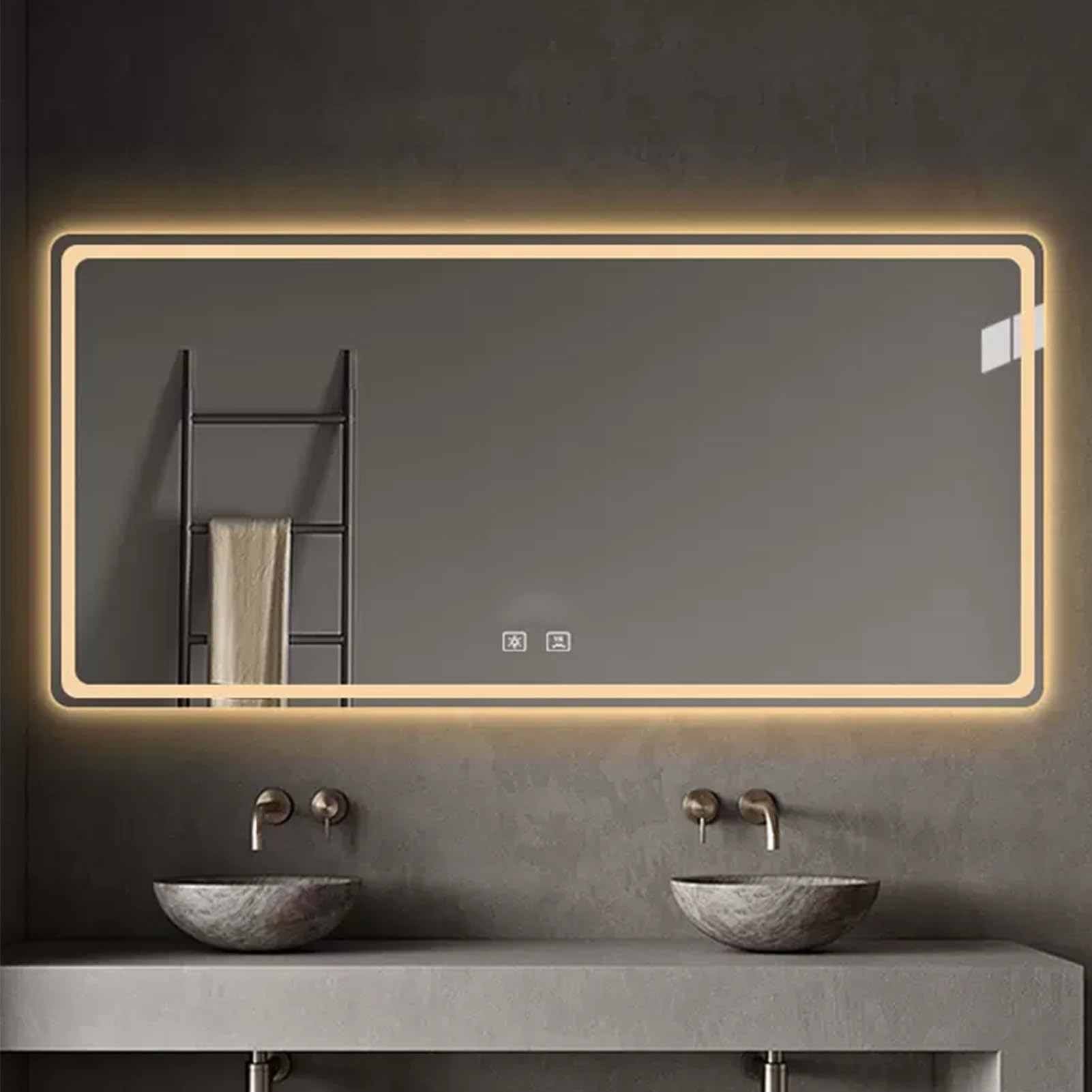 Bathroom Mirror with Tri-Color LED Lights Wall Mirror Color Dimmable Anti-Fog Makeup Vanity Mirror with Smart Touch Button