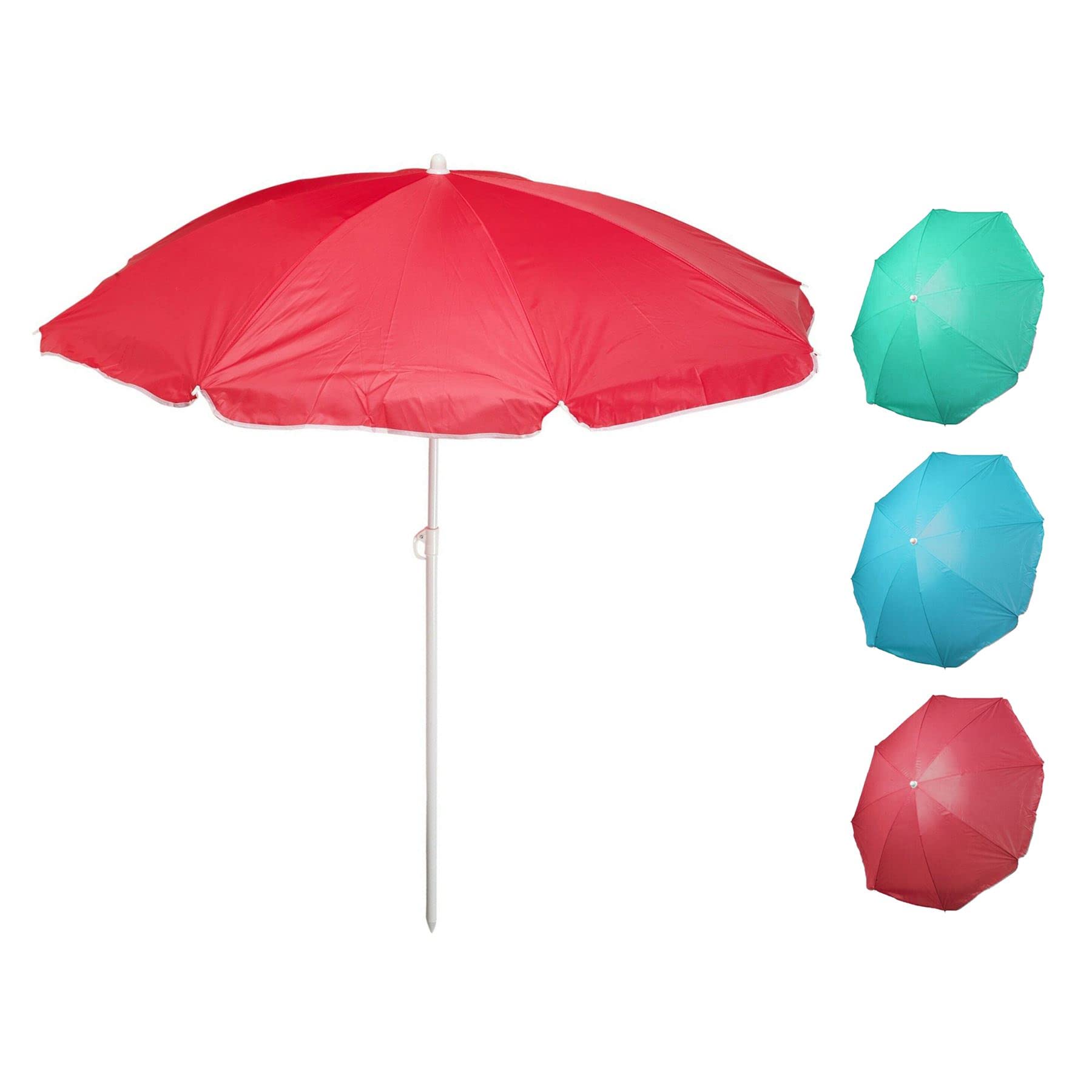 Beach Umbrella Sun Shade Tilting Beach Umbrella | UV 30 Protective Sun Beach Parasol | Holiday Travel Beach Umbrella With Hanger Hooks - Colour Varies One Supplied