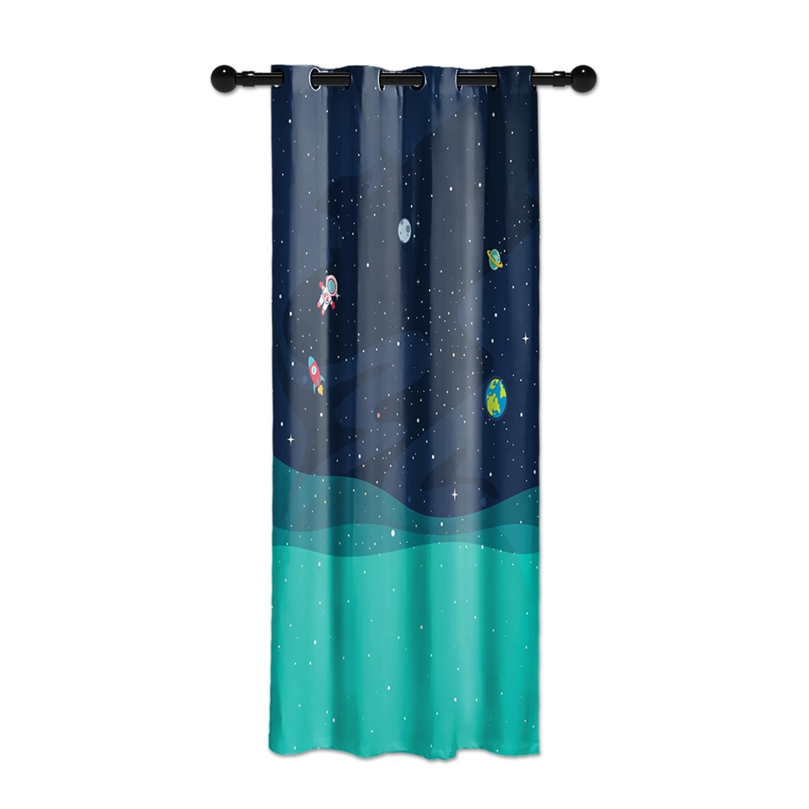 YONGFOTO 107x160cm Espacio Cortinas Opacas para Dormitorio Dibujo Océano Espacio Planeta Galaxia Cortinas con Ojal Sala de niños Sala de Guardería Cortinas Interiores con Ojales Conjunto de hogar