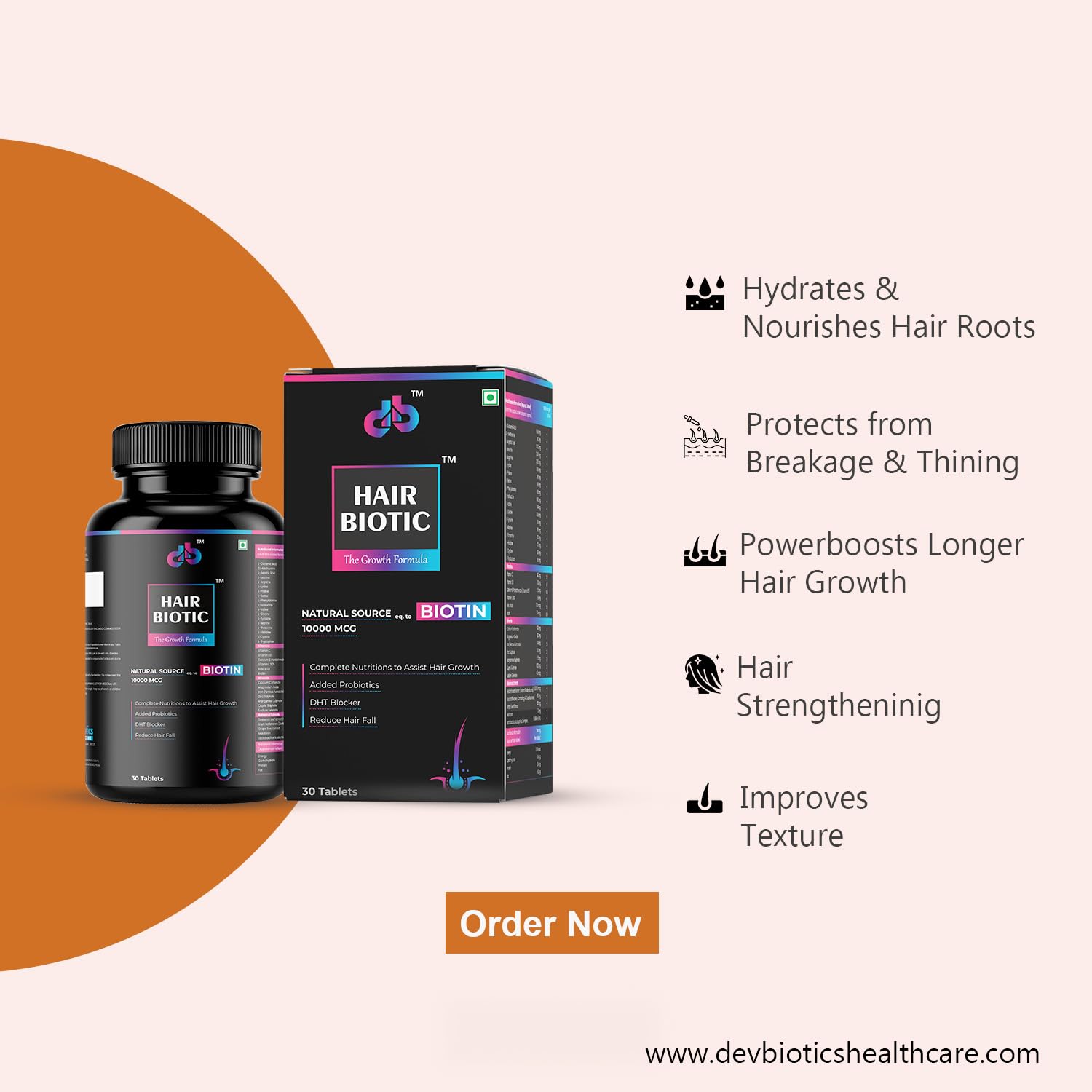 HairBiotic Tablets for Hair Growth & Hair Fall Control, Natural Source Biotin with Amino Acids,Multi Minerals & Multivitamins,Clinically Proven Hair Growth Supplements For Women & Men, 30 Veg Tablets — Amazon image 6