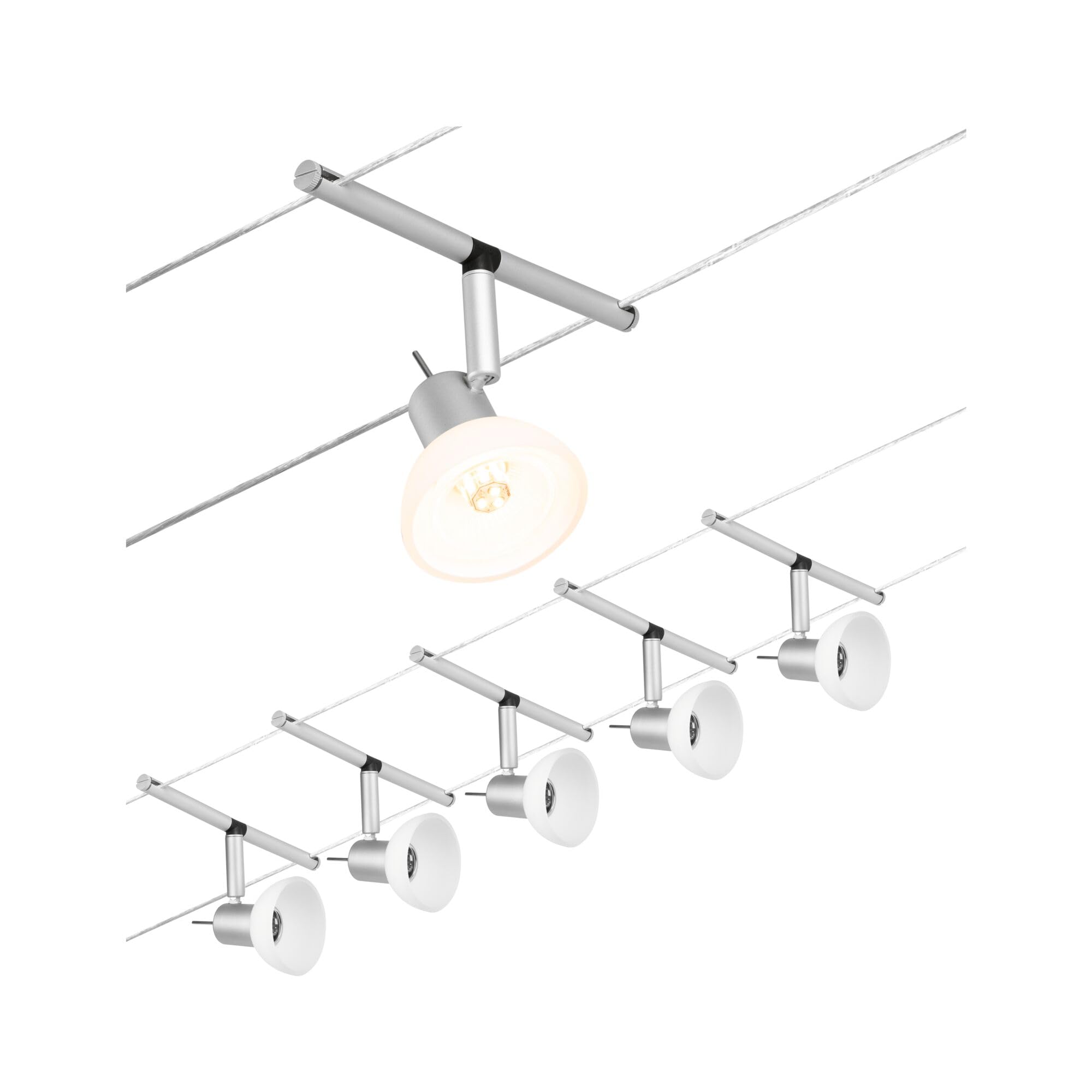 Paulmann 94448 CorDuo Set Système de Câbles Sheela DC 5 x 10 watts max, Éclairage Extensible Chrome Mat Câble Matière Plastique GU5,3 Système de Câbles sans Ampoules