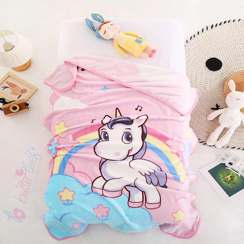 Image of Butterthief Multipurpose Cartoon Print Light Weight Blanket | Soft Cozy Plush All Seasons Blankets for 0-5 Years | Wrapper Cum Blanket for Baby Boys, Girls,New Born Kids Toddler (Rainbow)