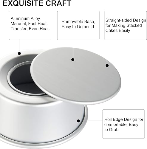Miniatura 5 de OAMCEG Moldes redondos de aluminio 3 piezas 4 pulgadas6 pulgadas8 pulgadas antiadherentes profesionales y a prueba de fugas juego de latas para