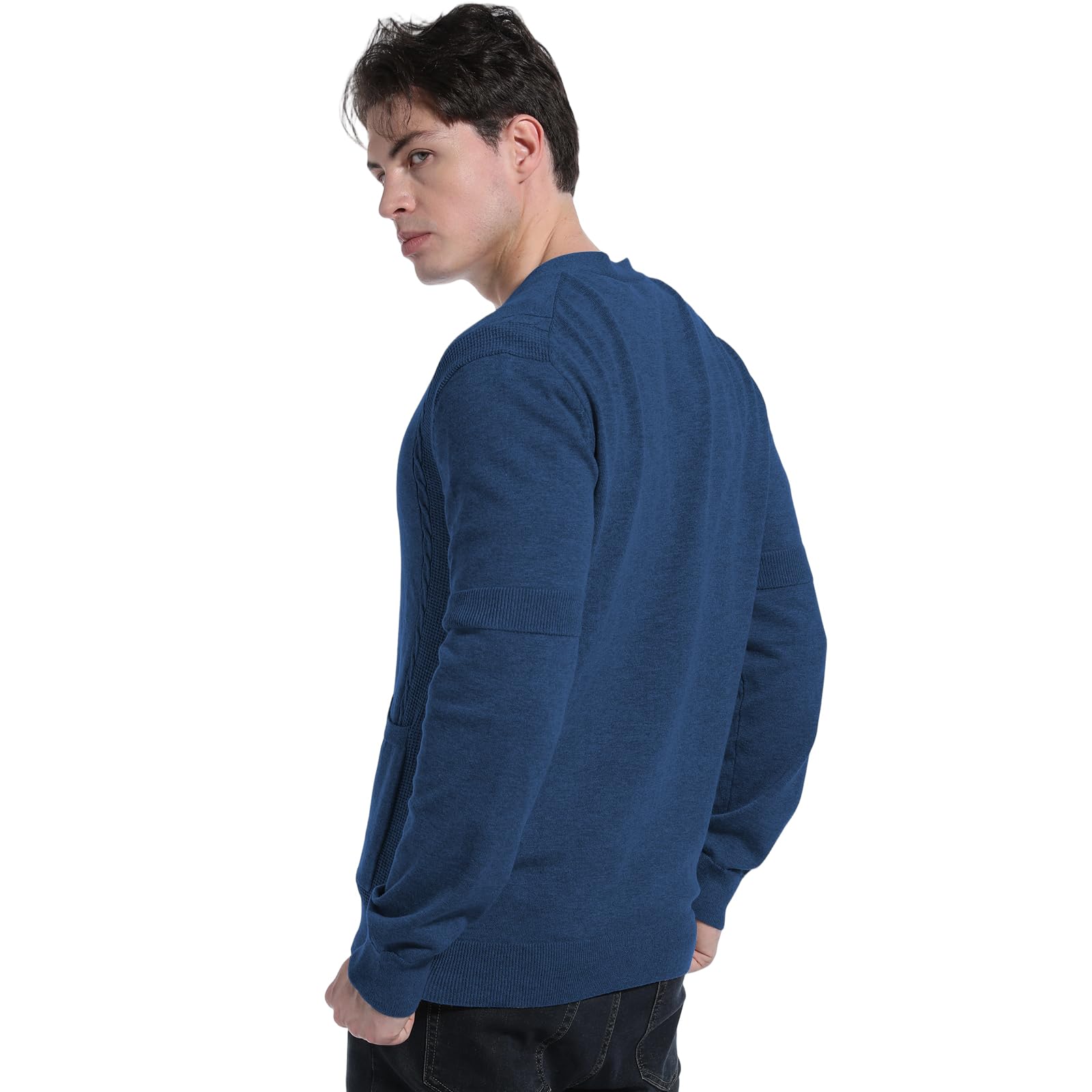 Suéter de Punto para Hombre Cuello V Chaqueta Casual Cierre de Botones Bolsillos Primavera Otoño