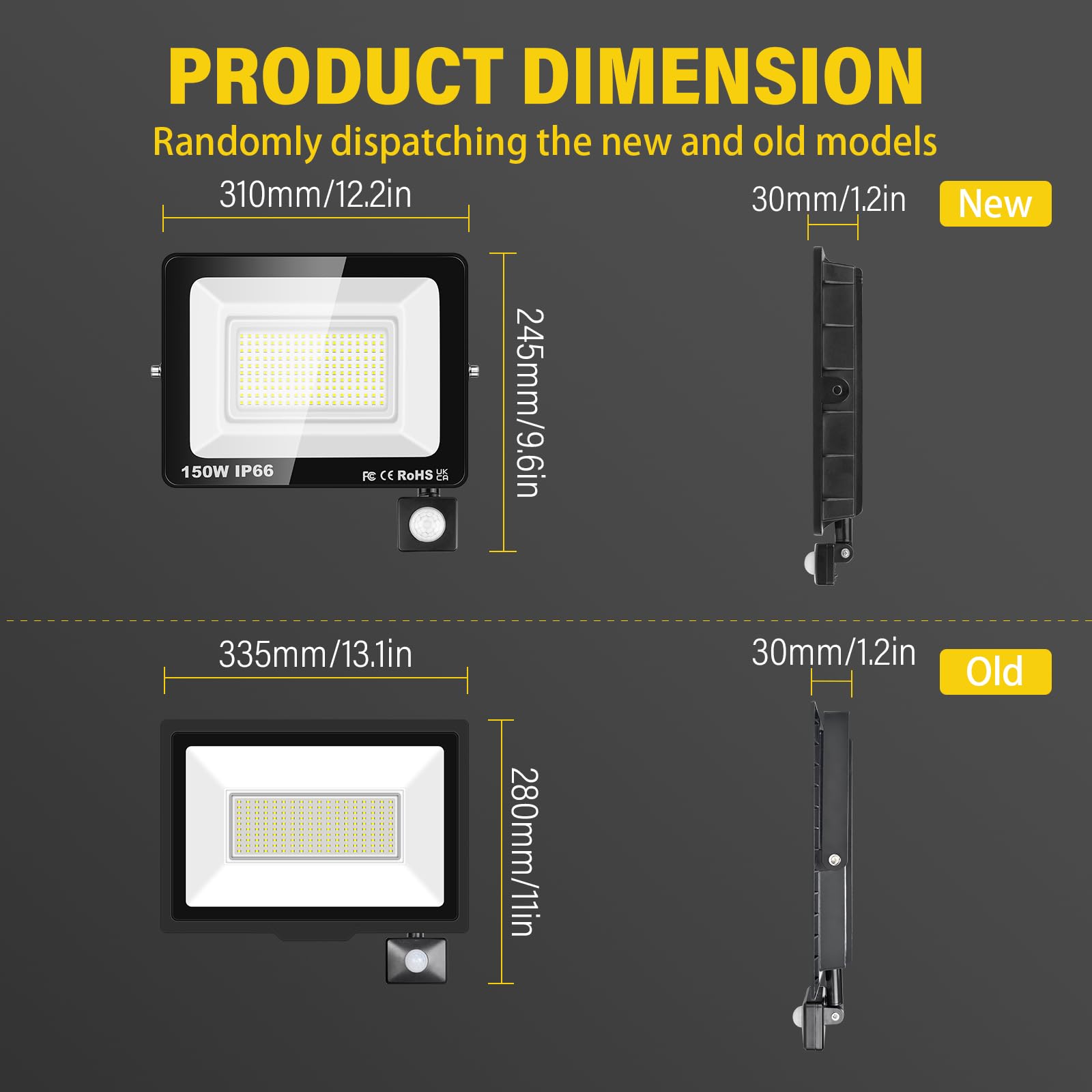 AUXTINGS 150W Faretto Led da Esterno con Sensore di Movimento,Faretti Led Esterno 14000LM,6000K Bianca Fredda Faro Impermeabile IP66 Esterno Interno per Giardino Garage parete Cortile Tetto,4 pezzi