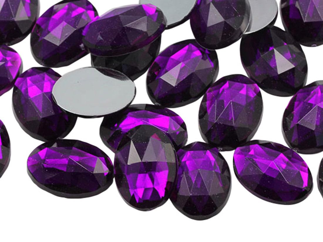 Allstarco Purple Amethyst .Nat02 18X13mm Flat Back Oval Acrylic Rhinestones Plastic Costume Gems Cosplay Embelishments Decorations - 35 Pieces
