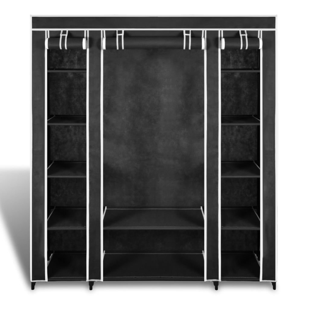 Tidyard Armoire Portative (avec Compartiments et tiges) en Tissu Non-tissé Durable et Pratique 45 x 150 x 176 cm Noir