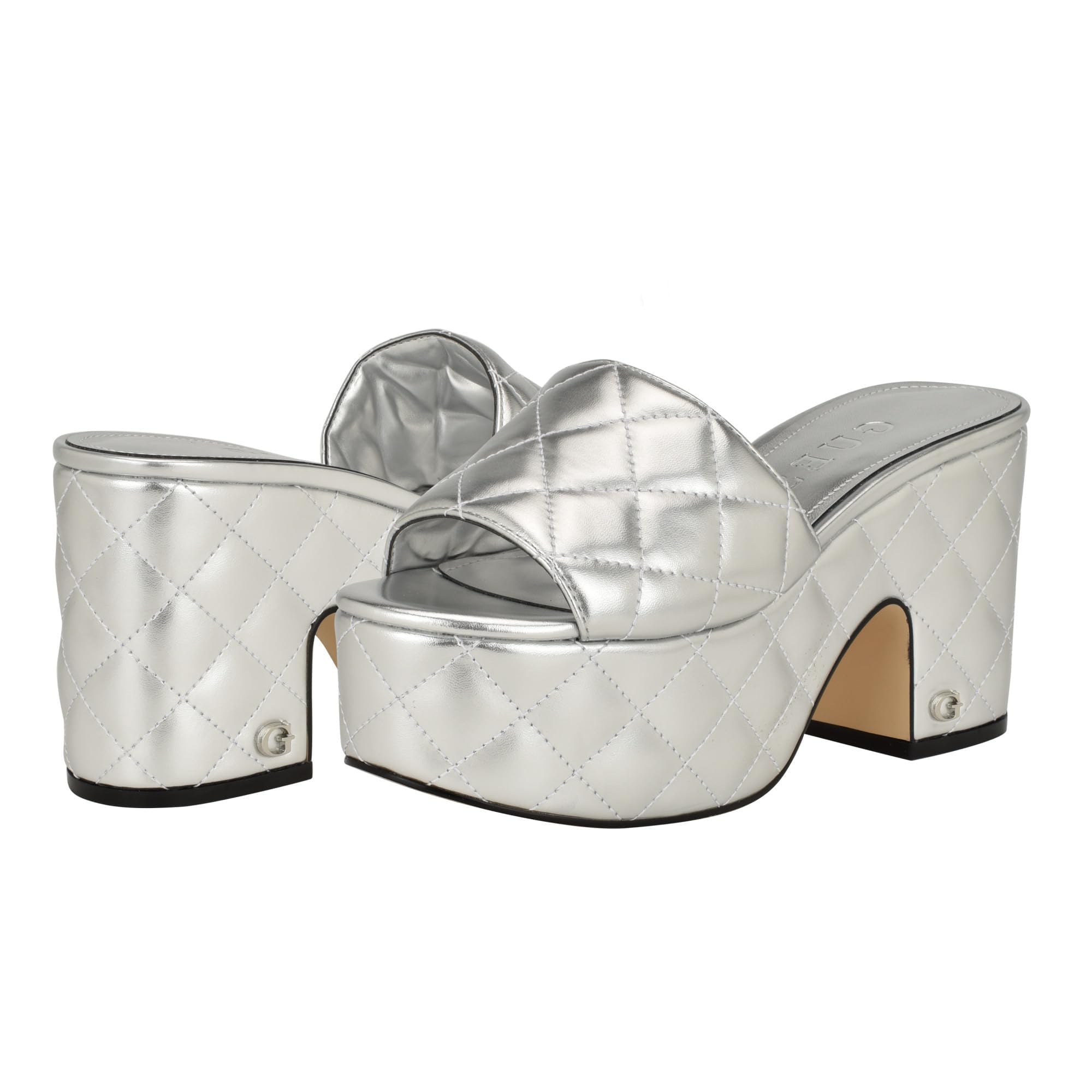 GUESS Women's Yanni Heeled Sandal, Silver, 8 UK