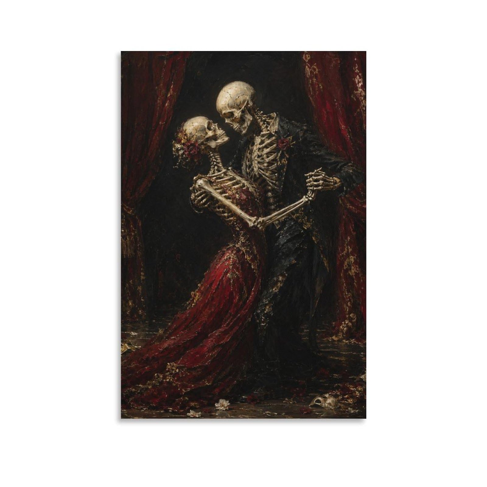 W7C8U2X3 Dancing Skeleton Couple Canvas Wall Art, Gothic Fantasy Wall Art