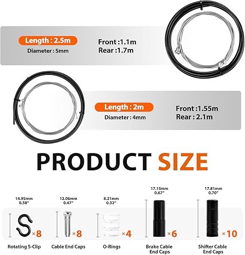 Miniatura 2 de Kit universal de cables de bicicleta  Cables de cambio de freno y cambio con carcasa, tapas de extremo y juntas tóricas, compatible con reparación
