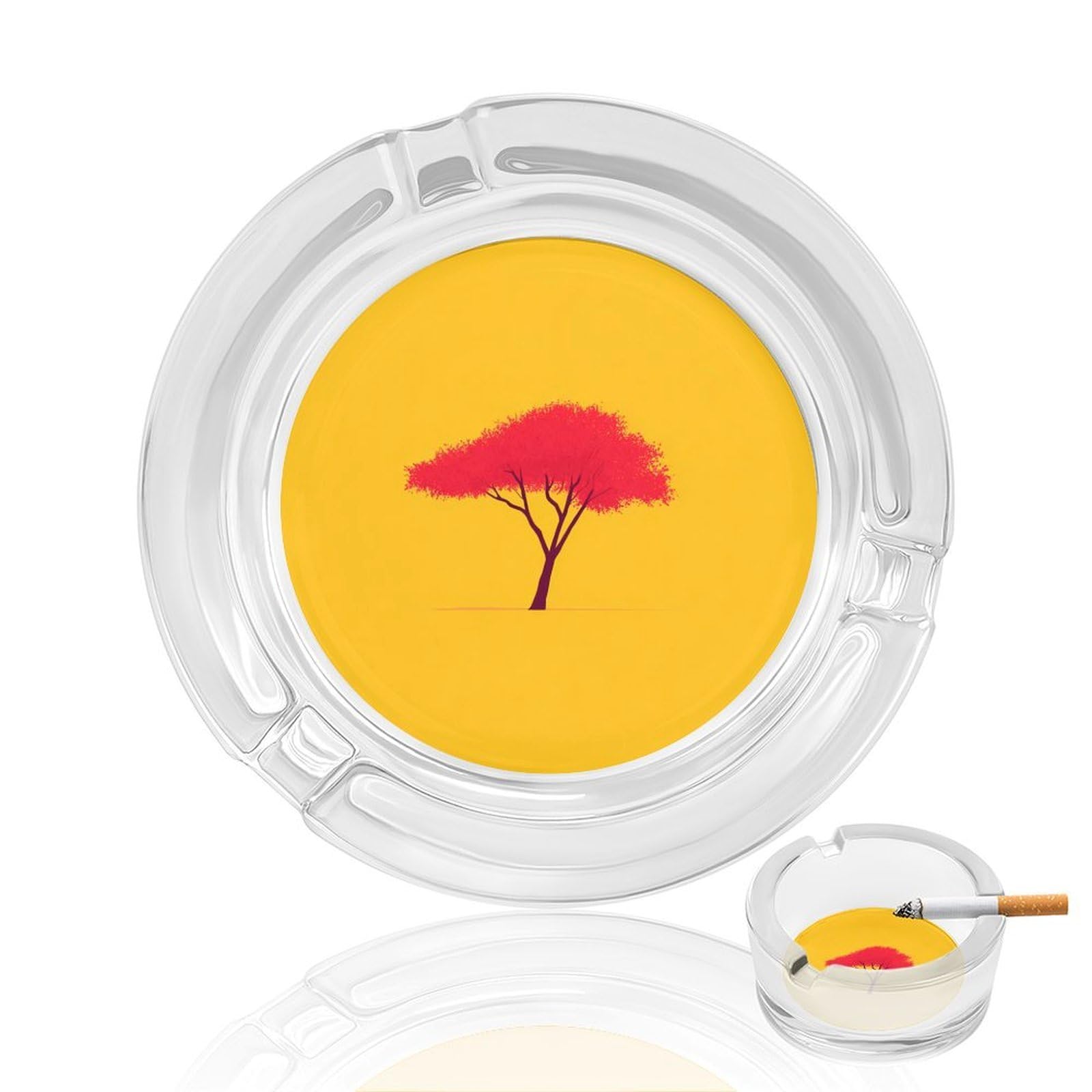 Minimal Red Tree on Yellow Glass Ashtray for Cigarettes Portable Decorative Ash Trays for Home Office Decor