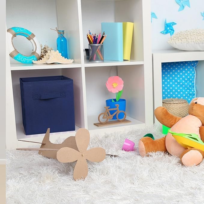 Image of RENVA Fabric Storage Cubes Foldable Storage Bins for Organizing Pantry, Cubbies, Toy Box - Clothes Storage & Closet Organizer (Blue, 1)