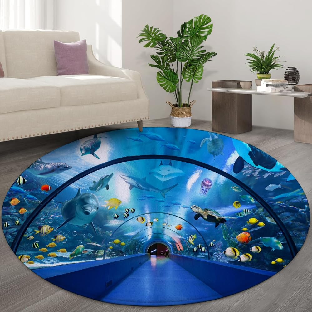 Tapis rond dauphin 3D antidérapant de salon et chambre