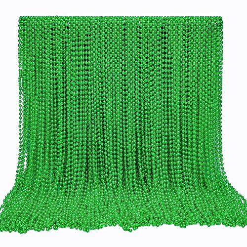 Rukie 144 Pcs St.patrick’s Day Beads Bulk, 33 Inch 7mm Green Carnival Beaded Necklaces Decorations For St.patrick’s Day Festivals, Mardi Gras Parades, Night Club Dress-up Events Party Costume