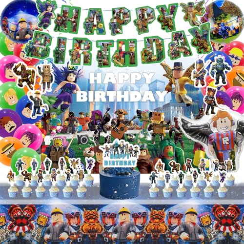 Birthday Party Decorations - Theme Childrens Party Supplies Included Happy Birthday Banner Backdrop Hanging Swirls Tablecloth Cupcake Cake Toppers Latex Balloons and Foil Balloons