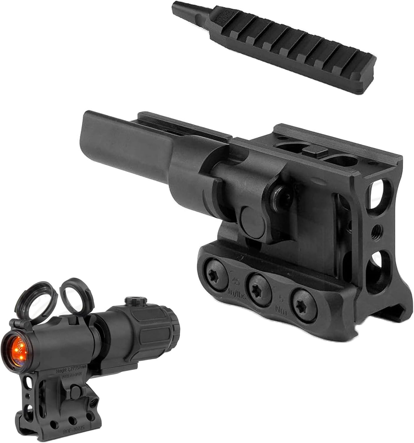 Side Flip RDF 20225K T2 & G33 G43 G45 Magnifier Scope Hybrid Mount Base with A0229 PIC Adapter Combo，57mm/2.25" Optic Centerline Height，for All T2 Footprint Red Dot Sight & G33/G43/G45 Magnifier