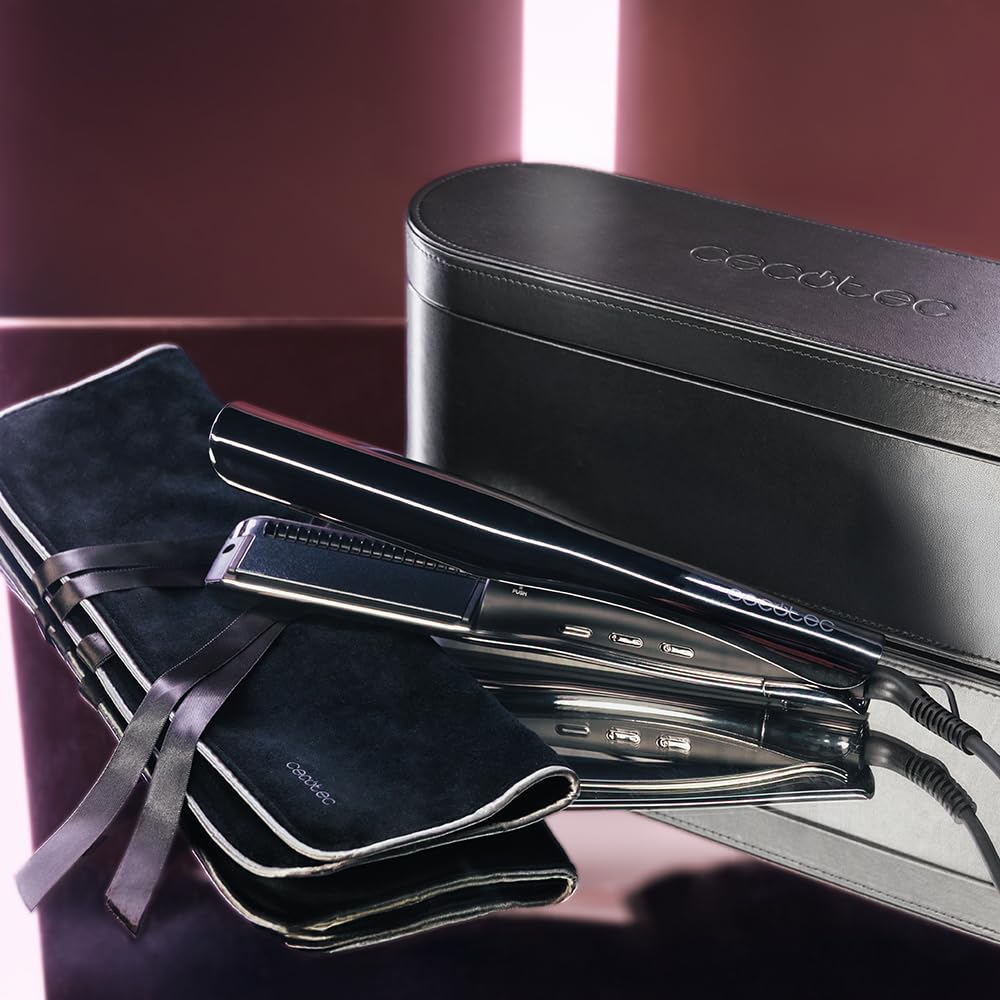 Cecotec Plancha de Pelo con Cable, Tecnología de Vapor e Infrarrojos Lisse iSteamy. 48W, Revestimiento de Cerámica y Queratina, Temperatura Regulable, Incluye Bolsa Térmica y Estuche de Cuero