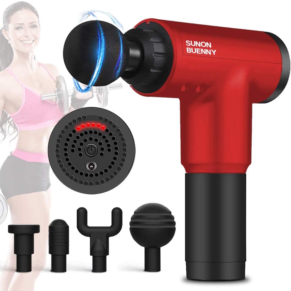 Deep Tissue PMassage Gun with 6 Adjustable Speed 4 Detachable Massage Head,Cordless Handheld Deep Tissue Percussion for Deep Relaxation, Chargeable Percussion Device Quiet for Neck Back Muscle (Red)