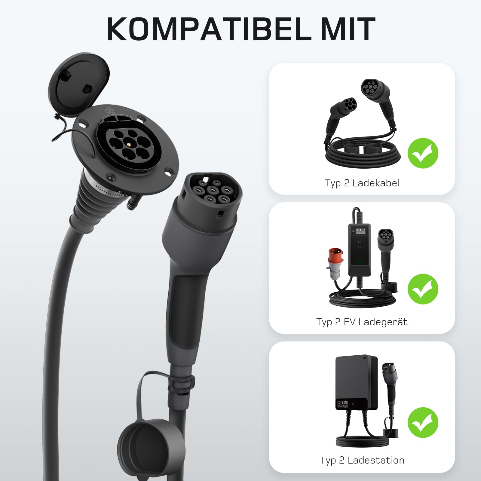 Typ 2 Verlängerungskabel 10m 11kW 16A 3-Phasen Ladekabel 400V IP54 IEC62196-2