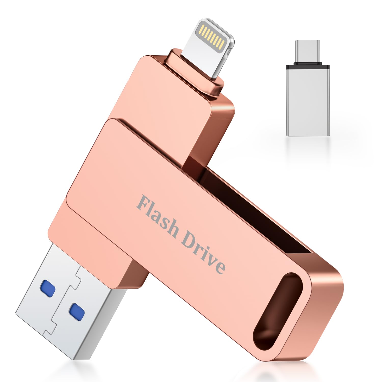 Vackiit 512GB USB Stick für iPhone Echte Kapazität,Apple-zertifizierter USB 3.0 MFi Lightning Stick,USB-C Foto-Stick,Externer Speicherstick für iPhone,iPad,OTG-fähige Android-Handys,Mac und PC 3-in-1