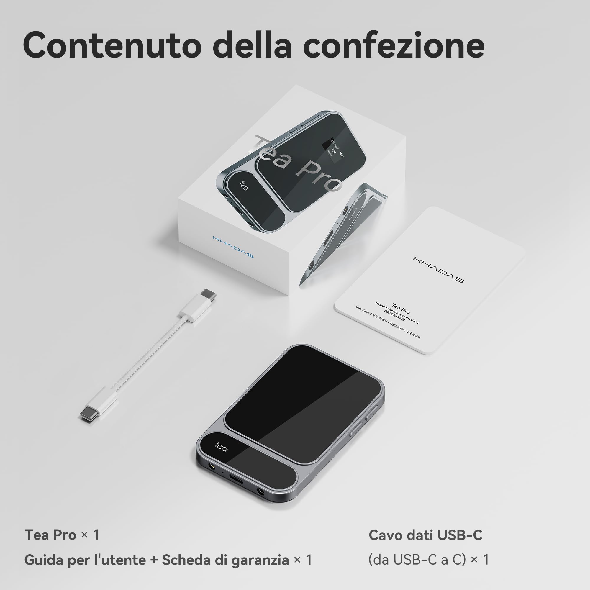 khadas Tea Pro – Amplificatore Cuffie Magnetico Portatile con DAC ES9039Q2M, Display 0,95", Batteria 2100mAh, Uscite 3,5mm & 4,4mm, 768kHz/32bit, BT5.4 Hi-Res per Casa e Viaggio