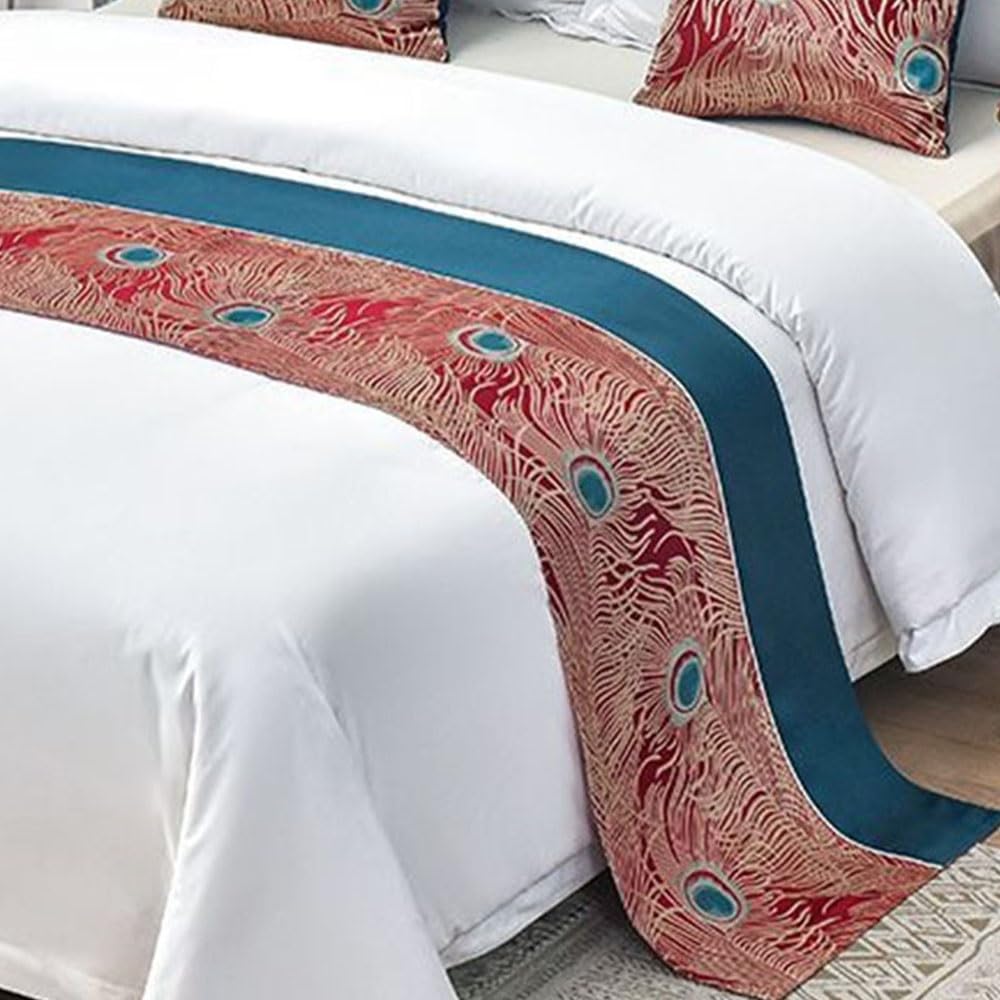 Bettläufer mit Blumenmuster, Mehrfarbig, Verschiedene Größen für Hotel, Pension, Hochzeitszimmer (Rot 50 x 180 cm für 1,2 m Bett)