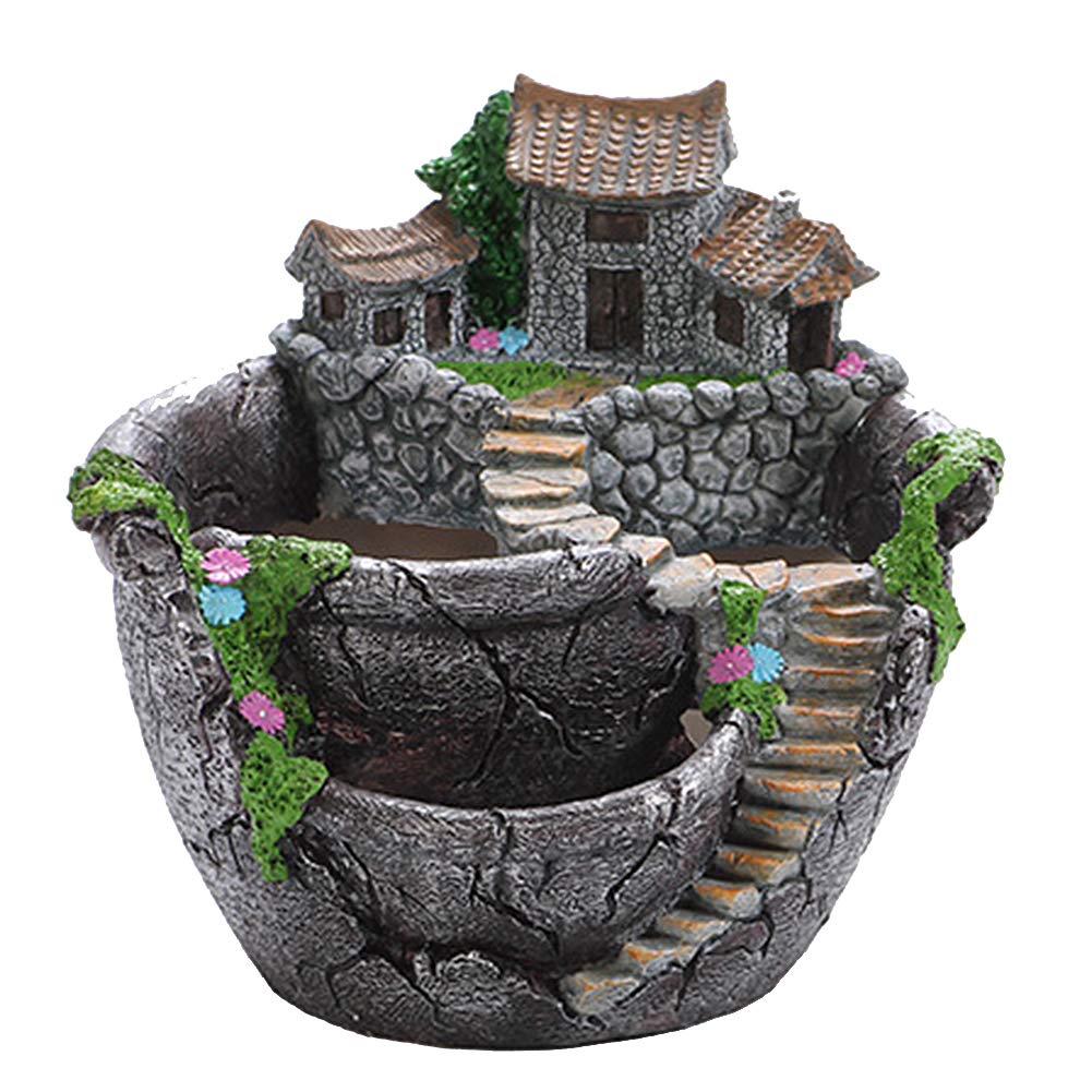 Amazon.com : Walbest Gardening Statue,Chinese Retro Cottage Fairy Tale  Garden Panoramic Stone House DIY Flower Pot for Garden Terrace Micro- Landscape Decoration Fairy Tale Potted Plants- Silver : Patio, Lawn & Garden