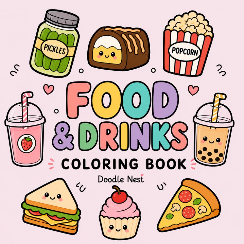 Food & Drinks: Bold and Easy Coloring Book | Relaxing Coloring Pages for Kids, Teens & Adults | Cute Kawaii Foods, Sweet Treats, Cozy Cafés & Fun Snacks to Color