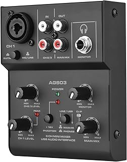 Btuty AGS03 3-Channel Mixer Mixing Console USB Audio Interface Plug-and-Play 18V Phantom Power for Home Studio Recording Live Streaming Karaoke Online Singing