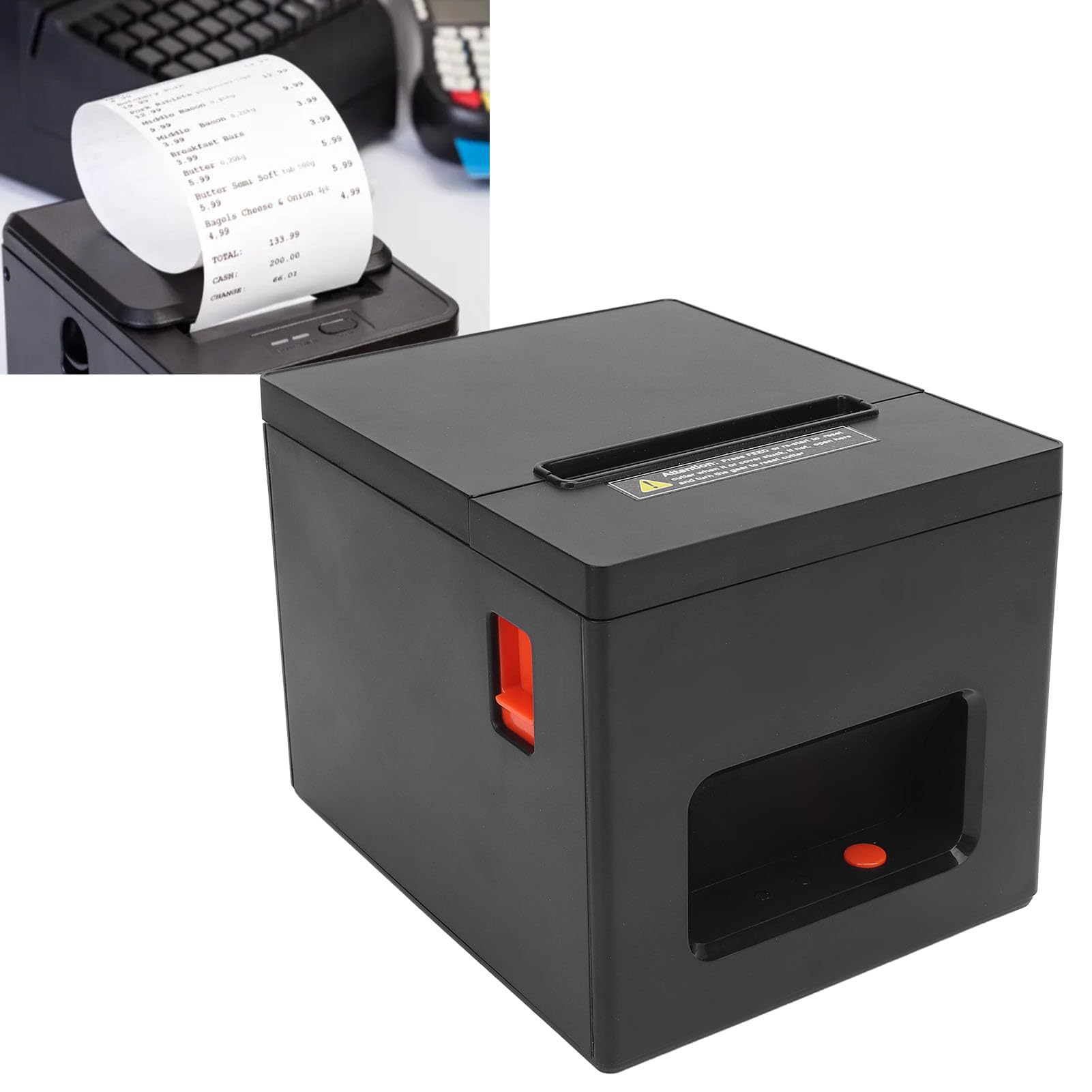 SENECESLI Drukarka Termiczna, Termiczna Drukarka pokwitowań Bluetooth 80 Mm ze Złączem Szuflady na gotówkę do Bezprzewodowego Szybkiego Drukowania Przez USB, Kompatybilna z Systemami (wtyczka UE)