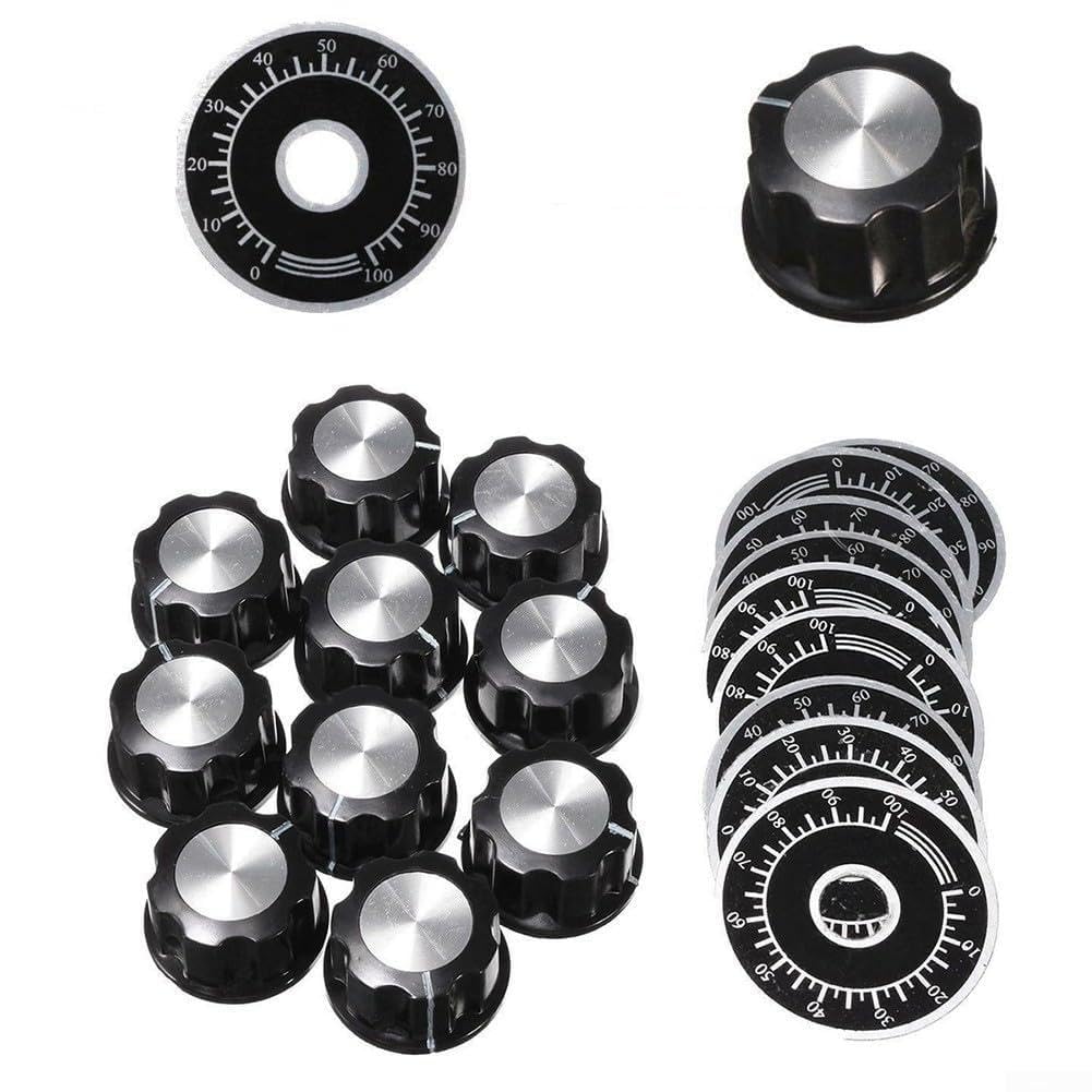10-Pack Potentiometer Knobs for 6mm Shaft, Rotary Control Knobs with 0–100 Counting Dial Scale, Compatible with Synthesizers, Elec