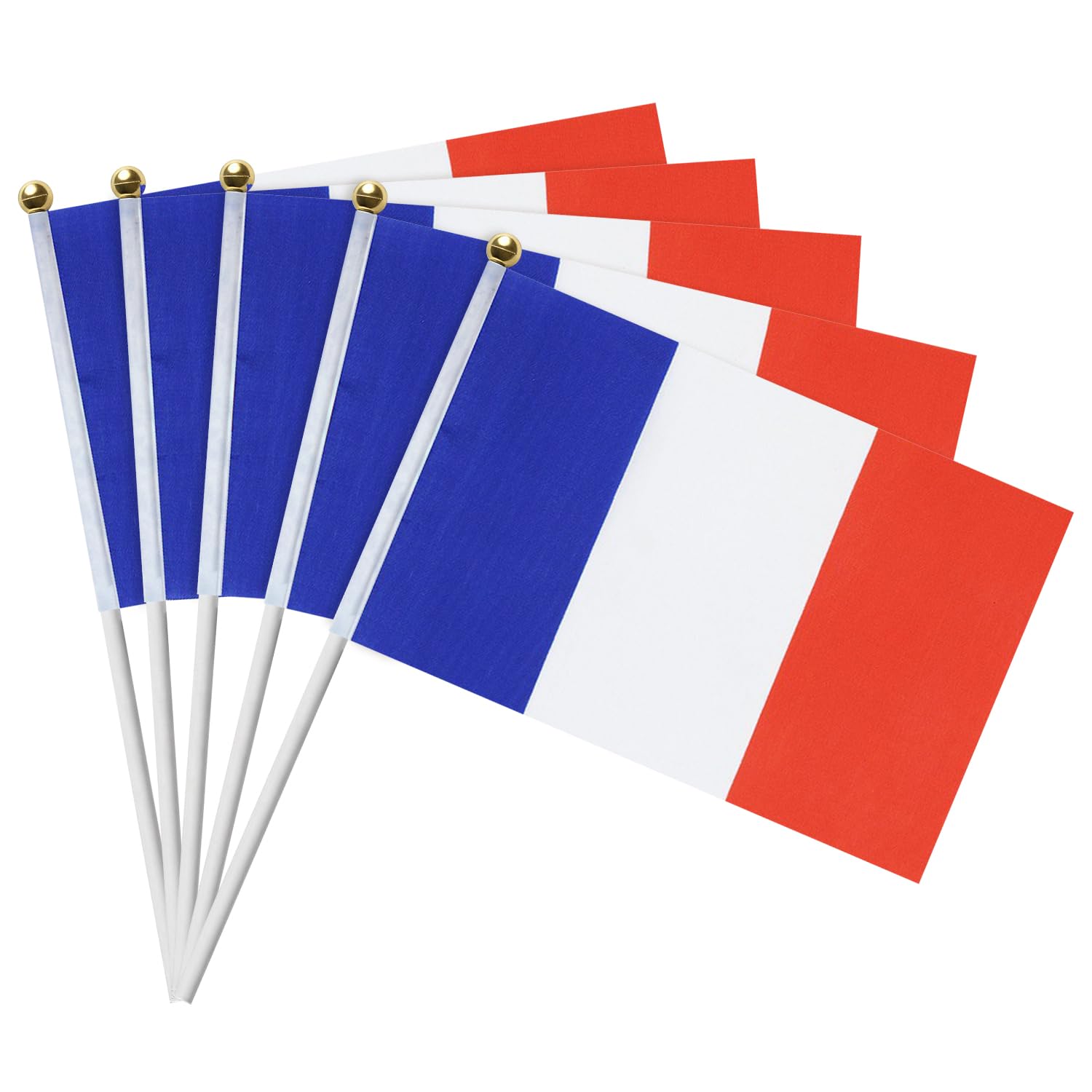 15 Pack France Hand Waving Flags French Tricolour 14 x 21 cm with White Sticks for Bastille Day 2026 World Cup Euro Football Party Bar Garden Decorations