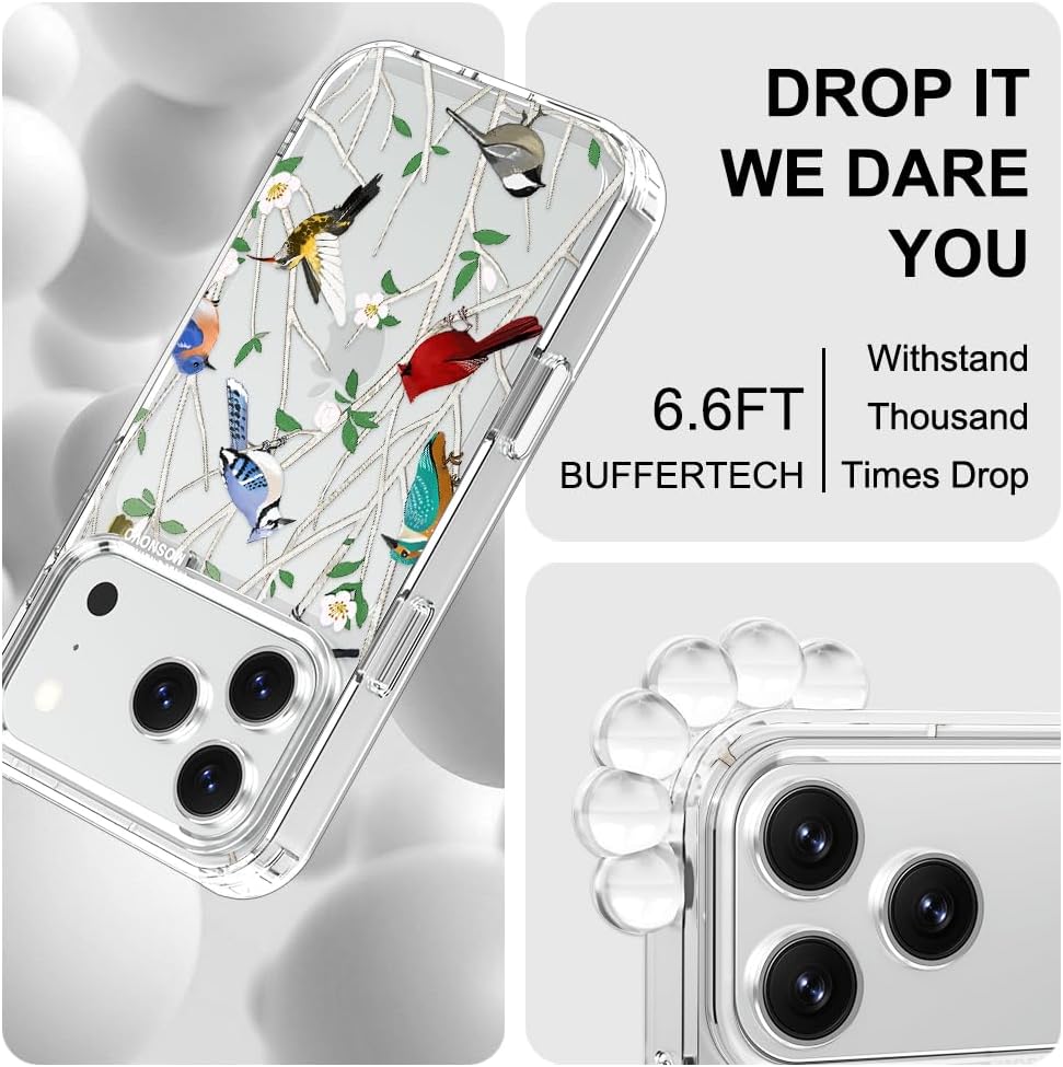 MOSNOVO for iPhone 17 Pro Case | Military Grade 6.6ft Drop Tested | Camera Control | Clear with Wild Bird Design - Image 5