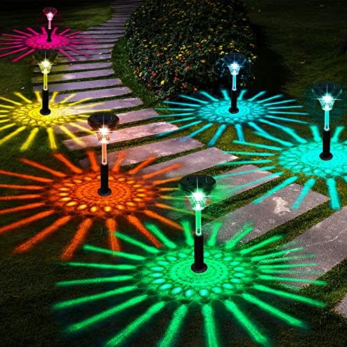 Bright Outdoor Solar Pathway Lights 8 Pack,Color Changing/Warm White LED Solar Lights Outdoor Waterproof Path Lights,Solar Powered Garden Landscape Decorative for Yard Walkway Lawn Driveway Backyard
