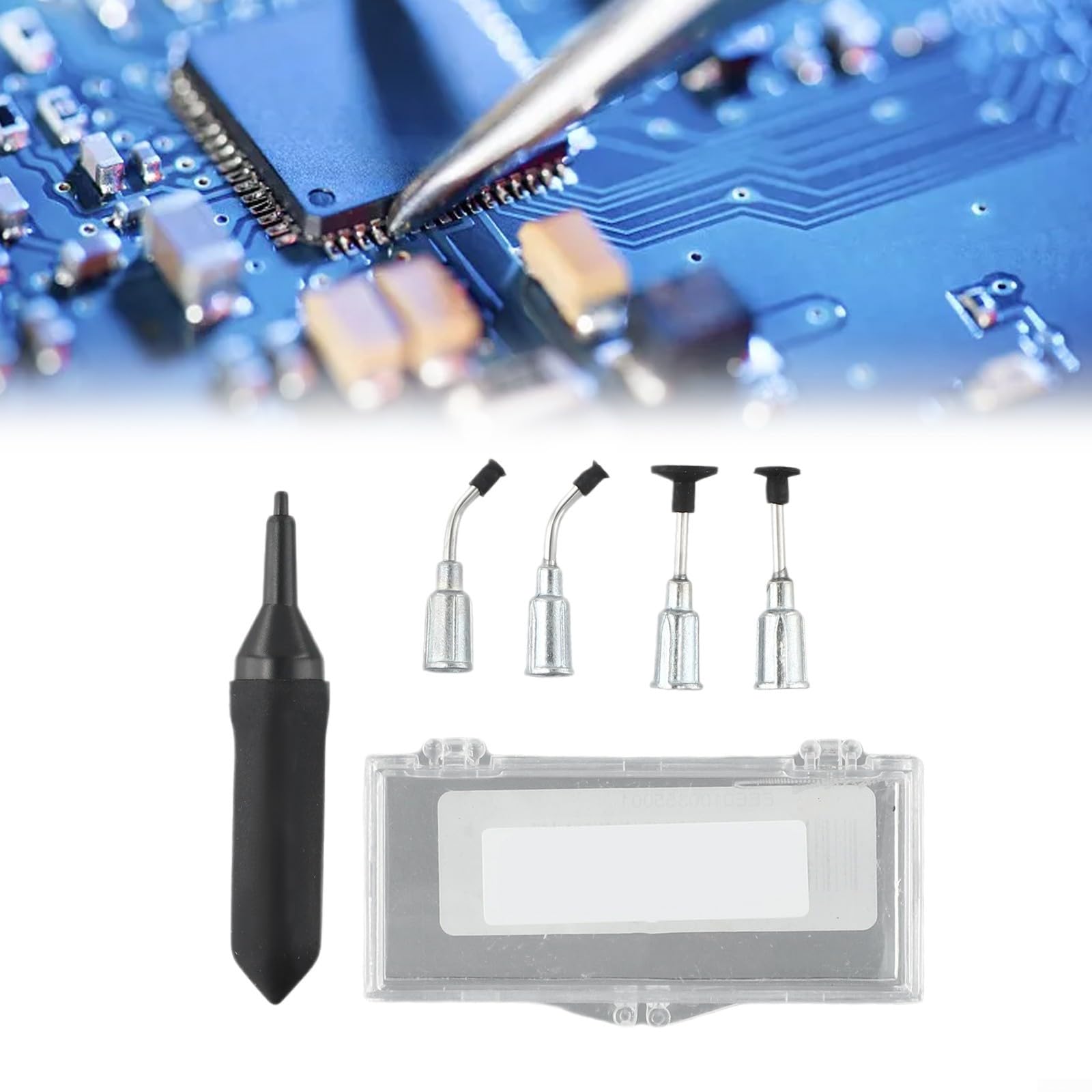 Kit penna sottovuoto con 4 ventose per pinzette IC dissaldanti, corpo in gomma antistatica 90 mm, set da 5 pezzi per componenti elettronici e piccoli