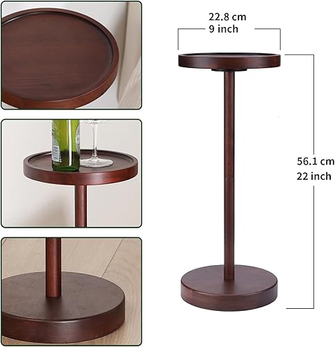 Miniatura 2 de Mesa auxiliar con pedestal de madera maciza de acacia - Mesa redonda pequeña para Martini