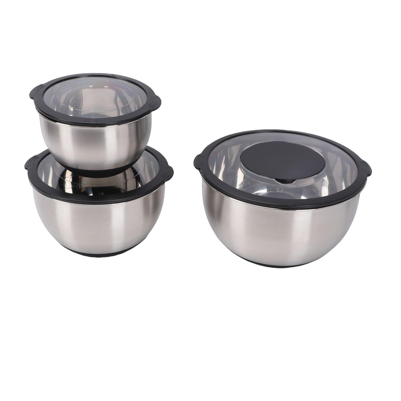 FILFEEL 3-teiliges Edelstahl-Rührschüssel-Set mit Luftdichten Deckeln, Ineinander Steckbares Küchenschüssel-Set, 0,5 L, 2,5 L, 4, mit 3 Reibenaufsätzen, Rutschfeste Silikonböden, Spülmaschinenfest