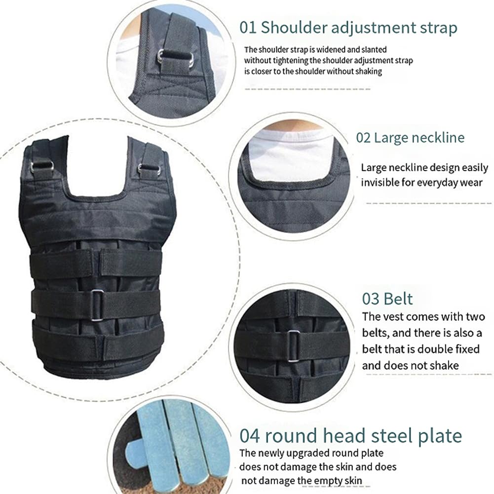 Giubbotto Zavorrato 30kg, Gilet Fitness con Ferro Rimovibili, Regolabile con Cinta in Nylon per Allenamento Cardio e Perdita di Peso