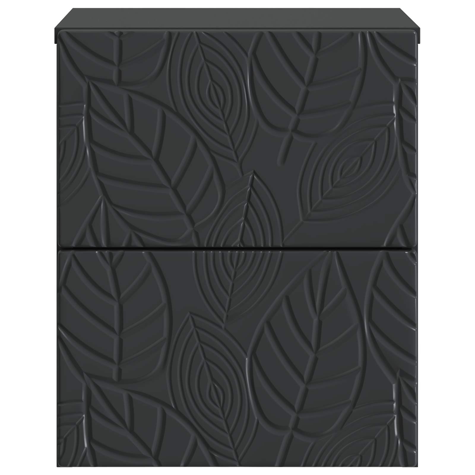 Mobiletto da Notte a Muro Nero 34,5 x 33 x 40 cm | Legno Ingegnerizzato, 2 Cassetti, Capacità 60 kg, Montaggio a Parete