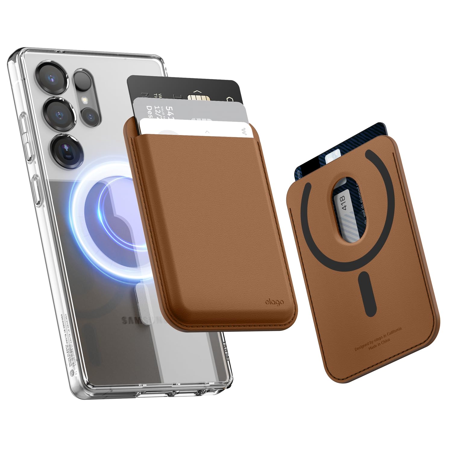 elago Portefeuille Magnétique pour Samsung Galaxy S26, S26 Ultra, S26 Plus, S25 Edge, Z Fold 7 & Série S25 – Cuir Végétalien, Compatible avec MagSafe – 2 Cartes, Étui Porte-Cartes Sécurisé (Marron)