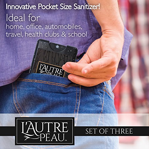 Antibacterial Travel Hand Sanitizer Spray With Aloe Vera By L’autre Peau - Unique Flat Credit Card Shape - Citrus Scented Mini Sparkle Pocket Size (3 Pack - 20Ml, Sparkle Black,Red,Blue) #TOP2