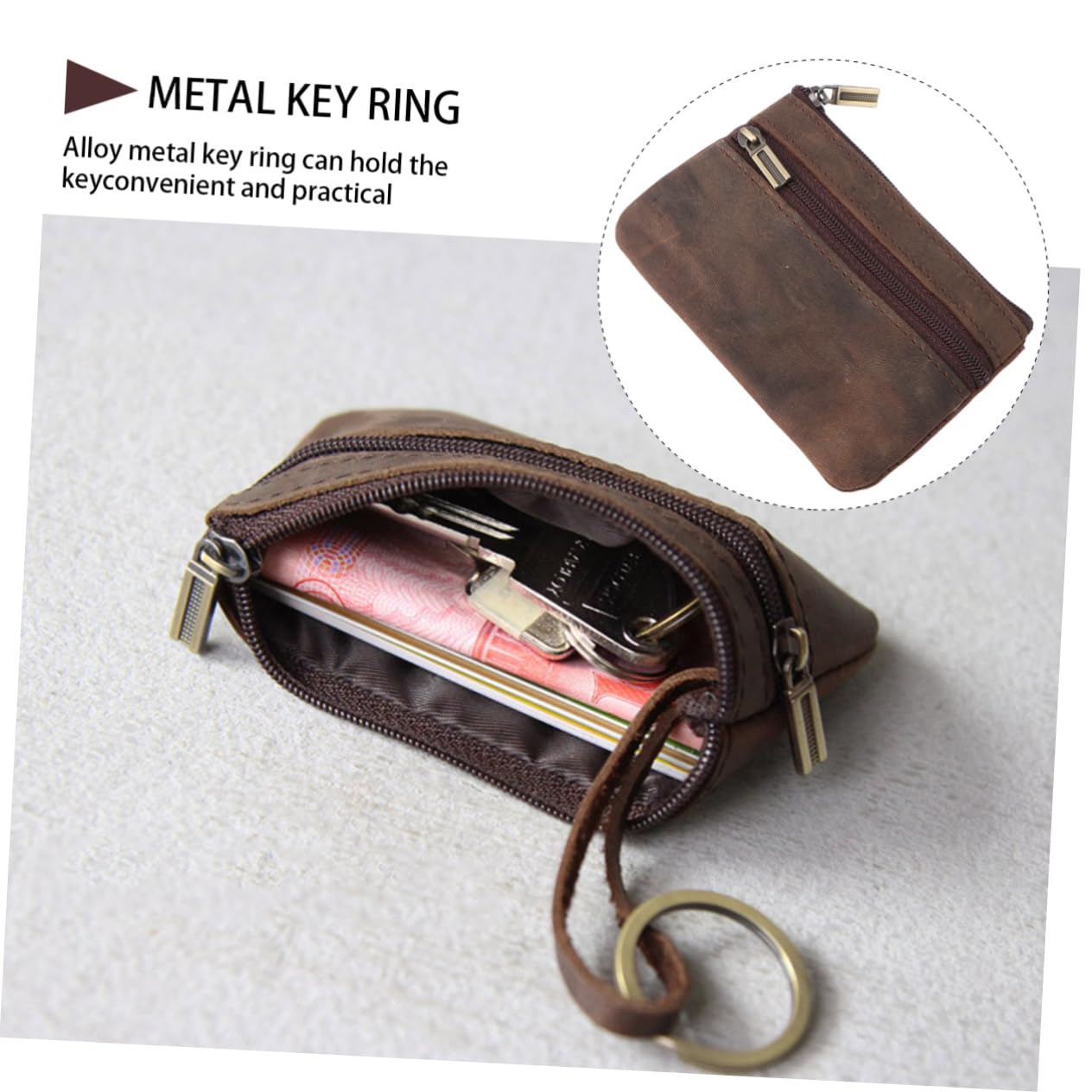 Ipetboom Mini Wallet for Men Vintage Zippered Coin Purse Comfortable for Business Cards and Small Items (dark)