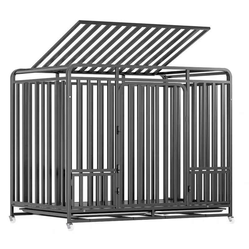 Gabbia per cani Gabbia per animali domestici in metallo resistente con vassoio e ruote per cani di grossa taglia Recinzione per interni ed esterni (Black 110 * 72 * 95CM)